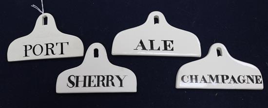 Four 19th century creamware pyriform bin labels,